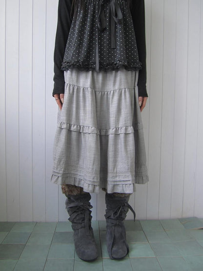 ang project Ruffled Lace Paneled Elastic Waist A Line Women&