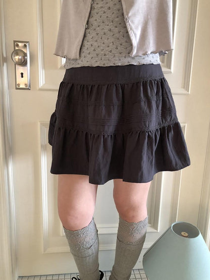 ang project Ruffled Lace Spliced Pleated High Waist Women&