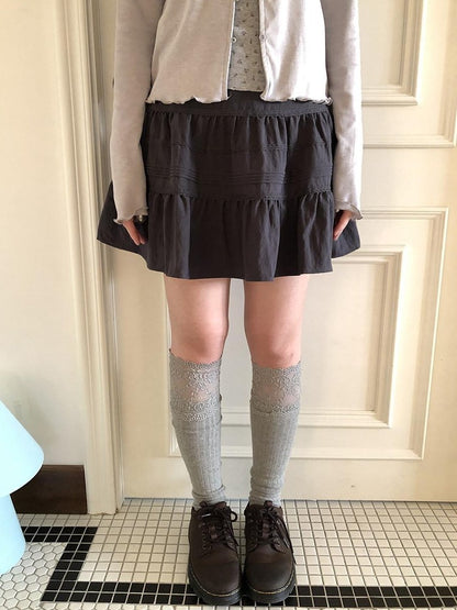 ang project Ruffled Lace Spliced Pleated High Waist Women&