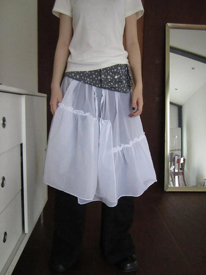 Sheer Layered Ruffle Tie Waist Skirt