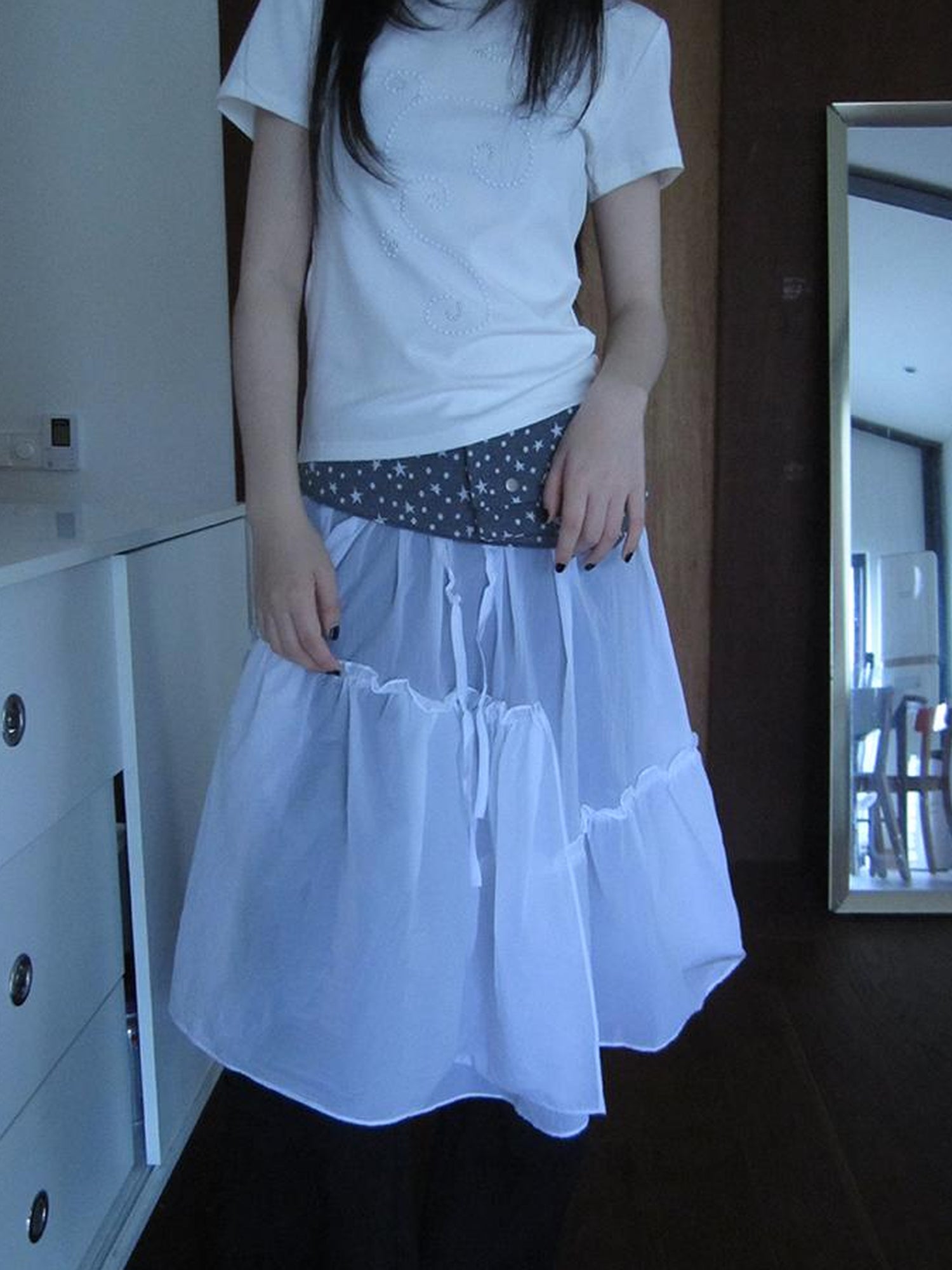 ang project Sheer Layered Ruffle Tie Waist Skirt