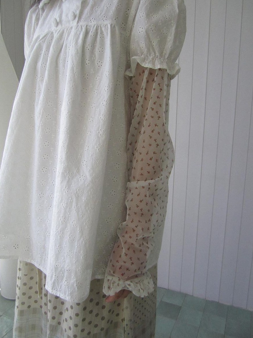 ang project Sheer Mesh Lace Trim Floral Print Semi High Neck Women&