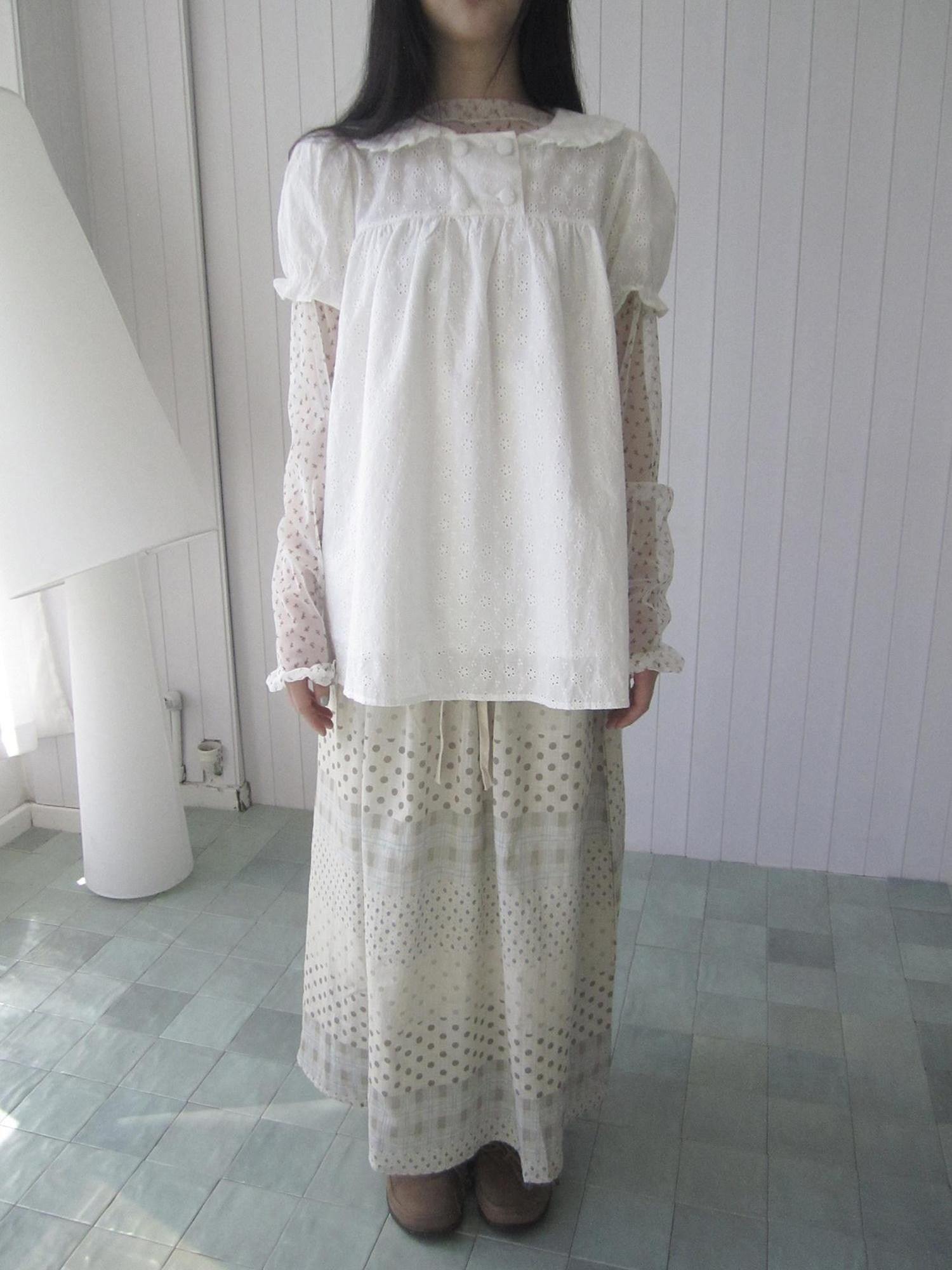 ang project Sheer Mesh Lace Trim Floral Print Semi High Neck Women&
