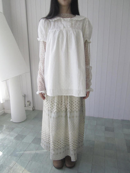 ang project Sheer Mesh Lace Trim Floral Print Semi High Neck Women&