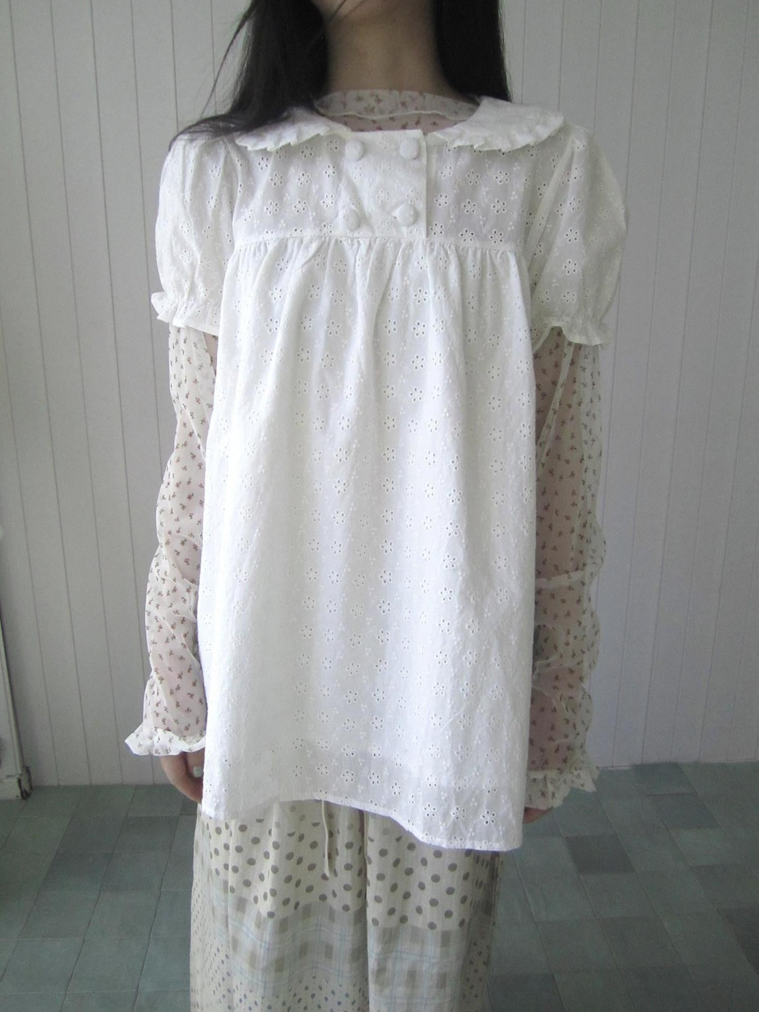 ang project Sheer Mesh Lace Trim Floral Print Semi High Neck Women&