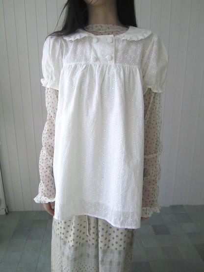 ang project Sheer Mesh Lace Trim Floral Print Semi High Neck Women&