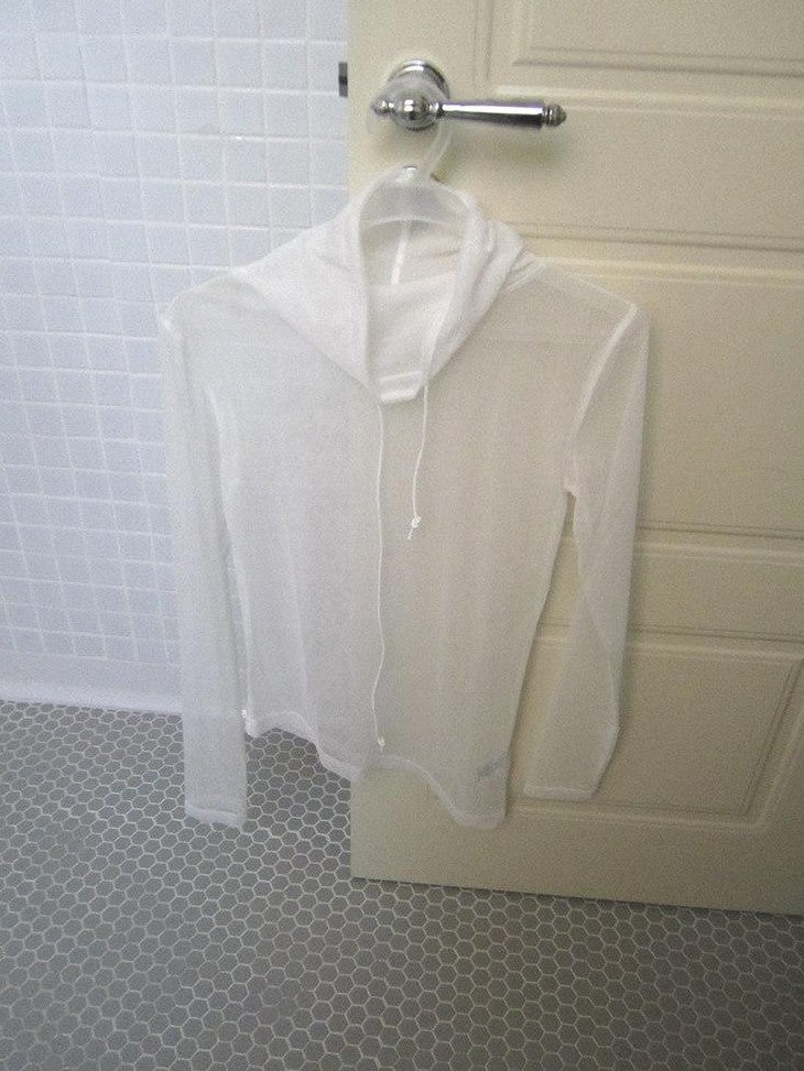 ang project Sheer White Mesh Draped Cowl Neck Women&