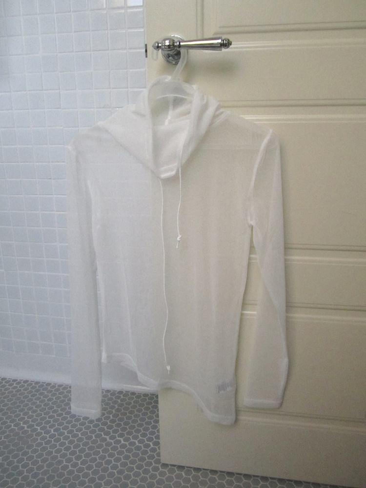 ang project Sheer White Mesh Draped Cowl Neck Women&