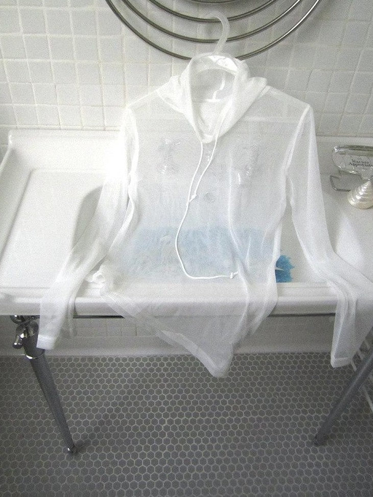ang project Sheer White Mesh Draped Cowl Neck Women&