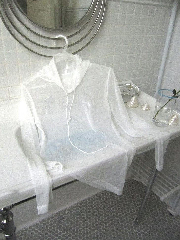 ang project Sheer White Mesh Draped Cowl Neck Women&