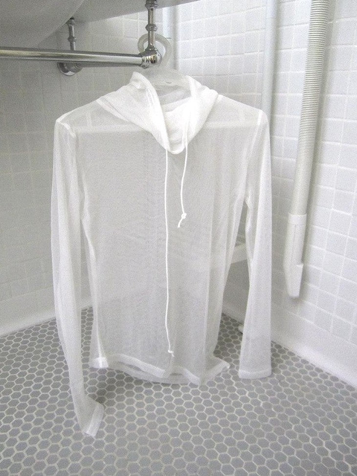 ang project Sheer White Mesh Draped Cowl Neck Women&