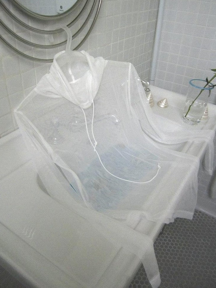 ang project Sheer White Mesh Draped Cowl Neck Women&