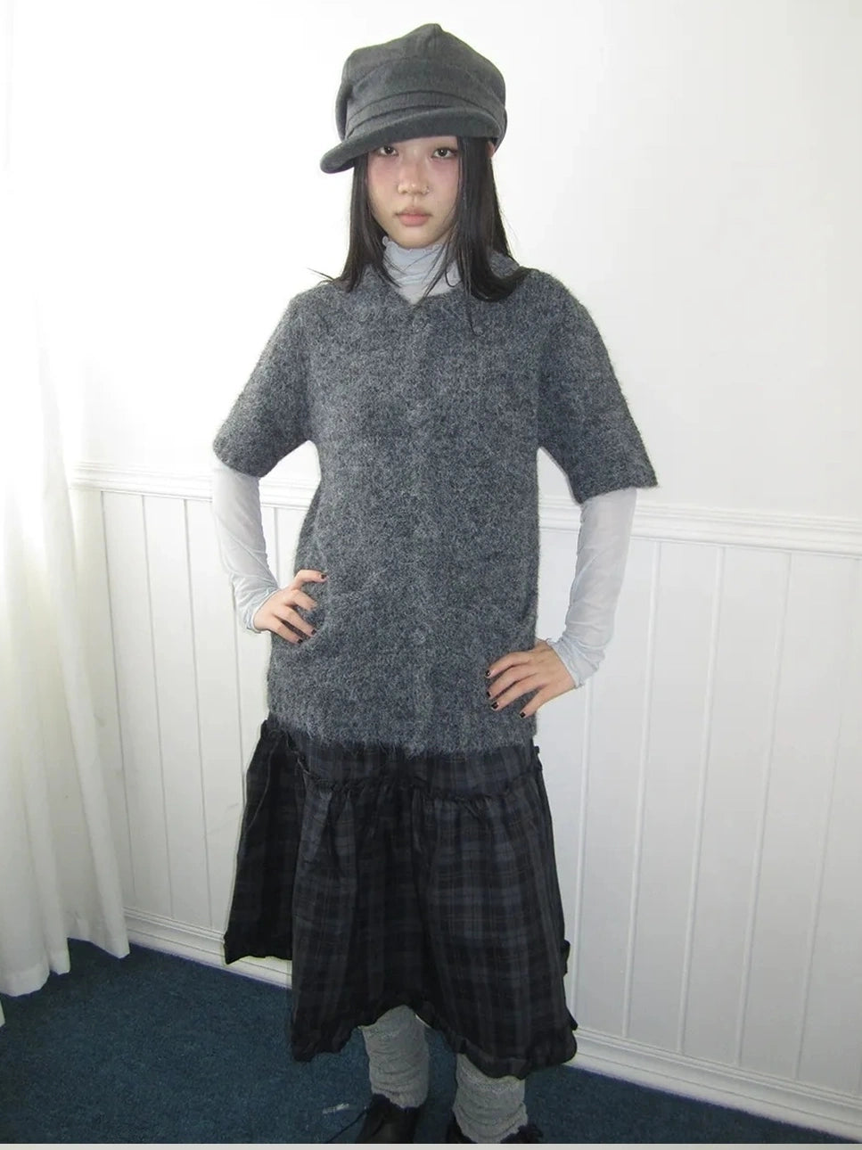 ang project Short Sleeve Knit Polo Sweater Sweater