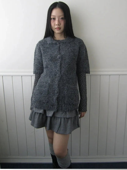 ang project Short Sleeve Knit Polo Sweater Sweater