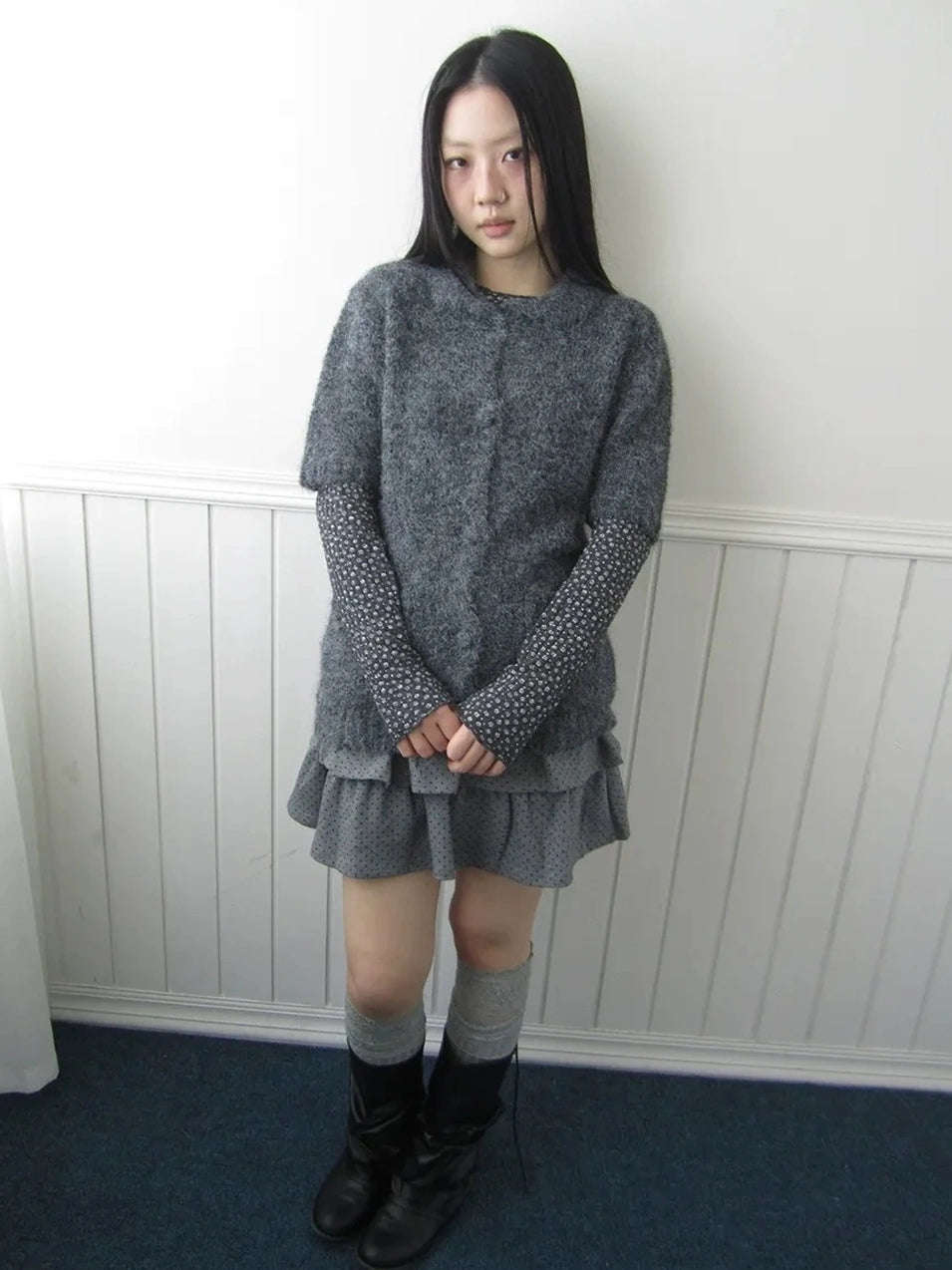 ang project Short Sleeve Knit Polo Sweater Sweater