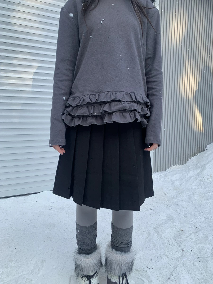 ang project Side Zipper Pleated Korean Style Casual Women Natural Waist Midi Skirt