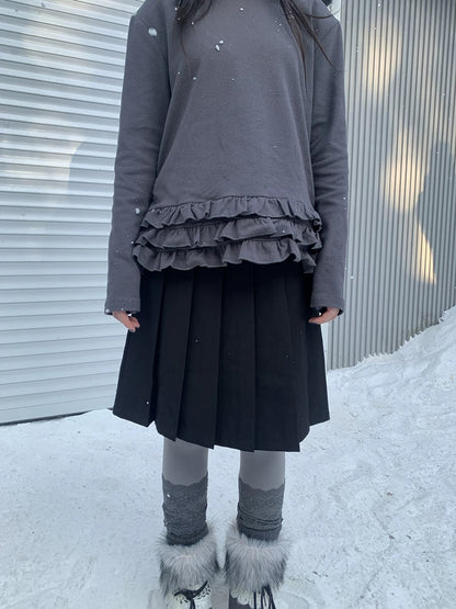 ang project Side Zipper Pleated Korean Style Casual Women Natural Waist Midi Skirt