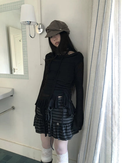ang project Slim Fit Korean Style Solid Black Scoop Neck Long Sleeve Women Classic T-Shirt