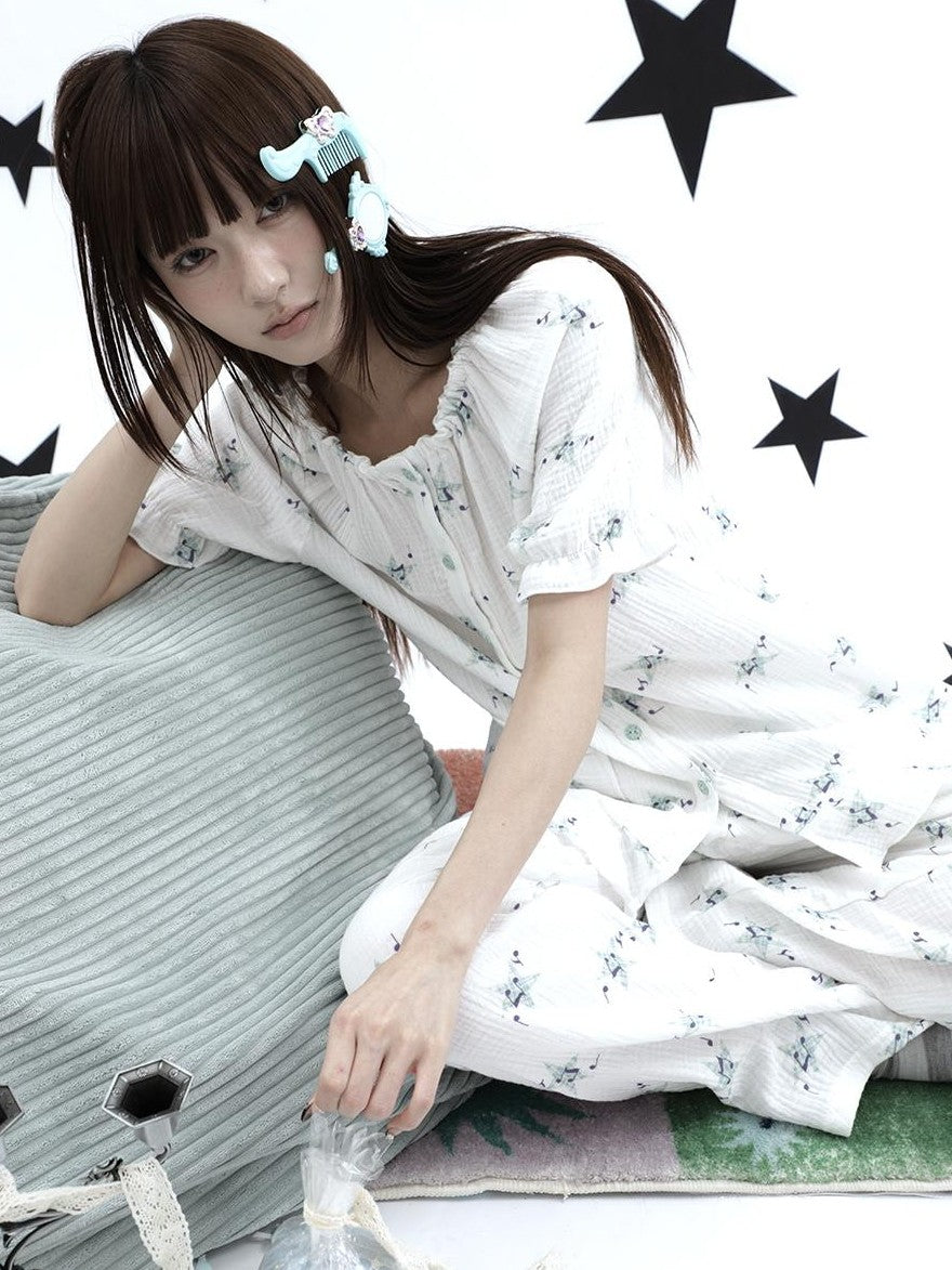ang project Soft Music Note Print Double Layer Cotton Women&