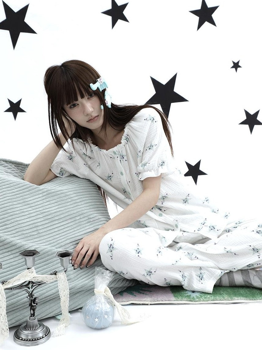 ang project Soft Music Note Print Double Layer Cotton Women&