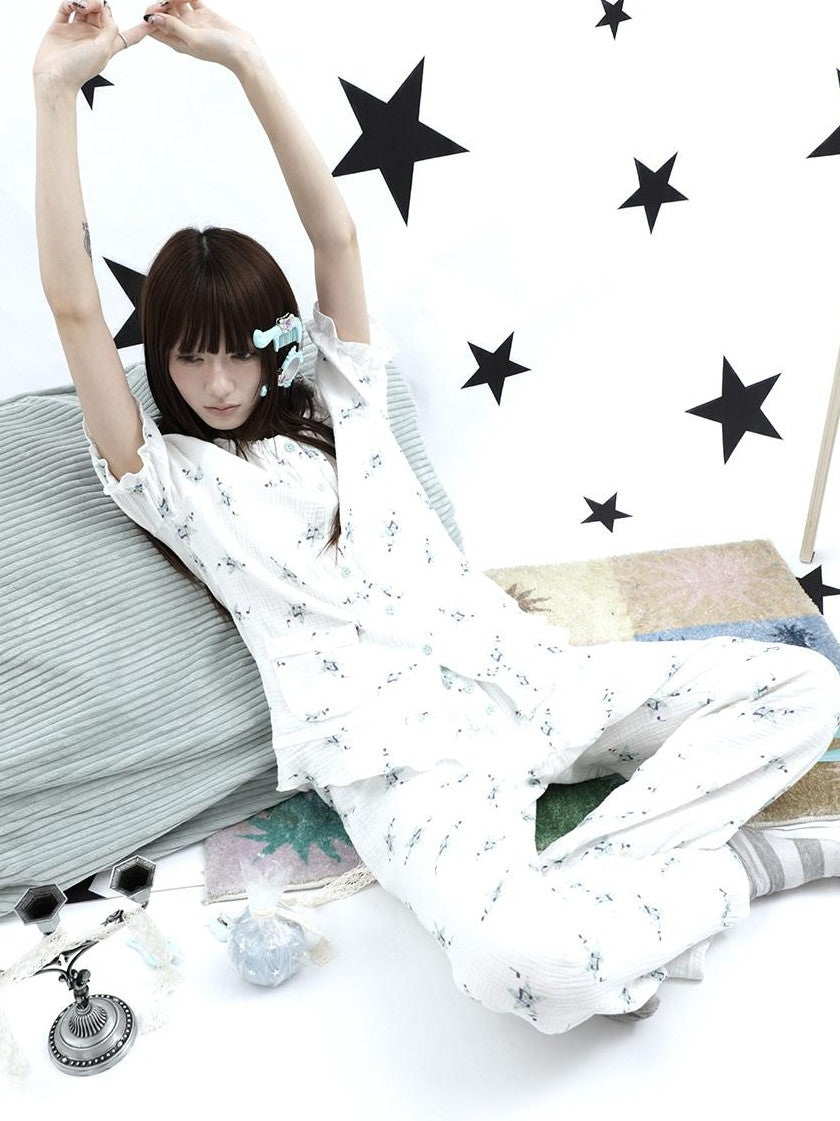ang project Soft Music Note Print Double Layer Cotton Women&
