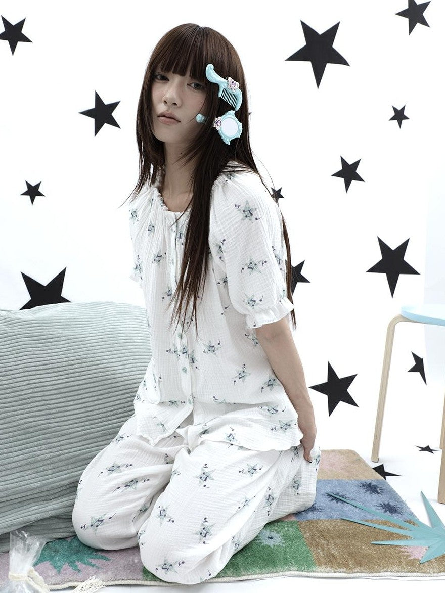 ang project Soft Music Note Print Double Layer Cotton Women&