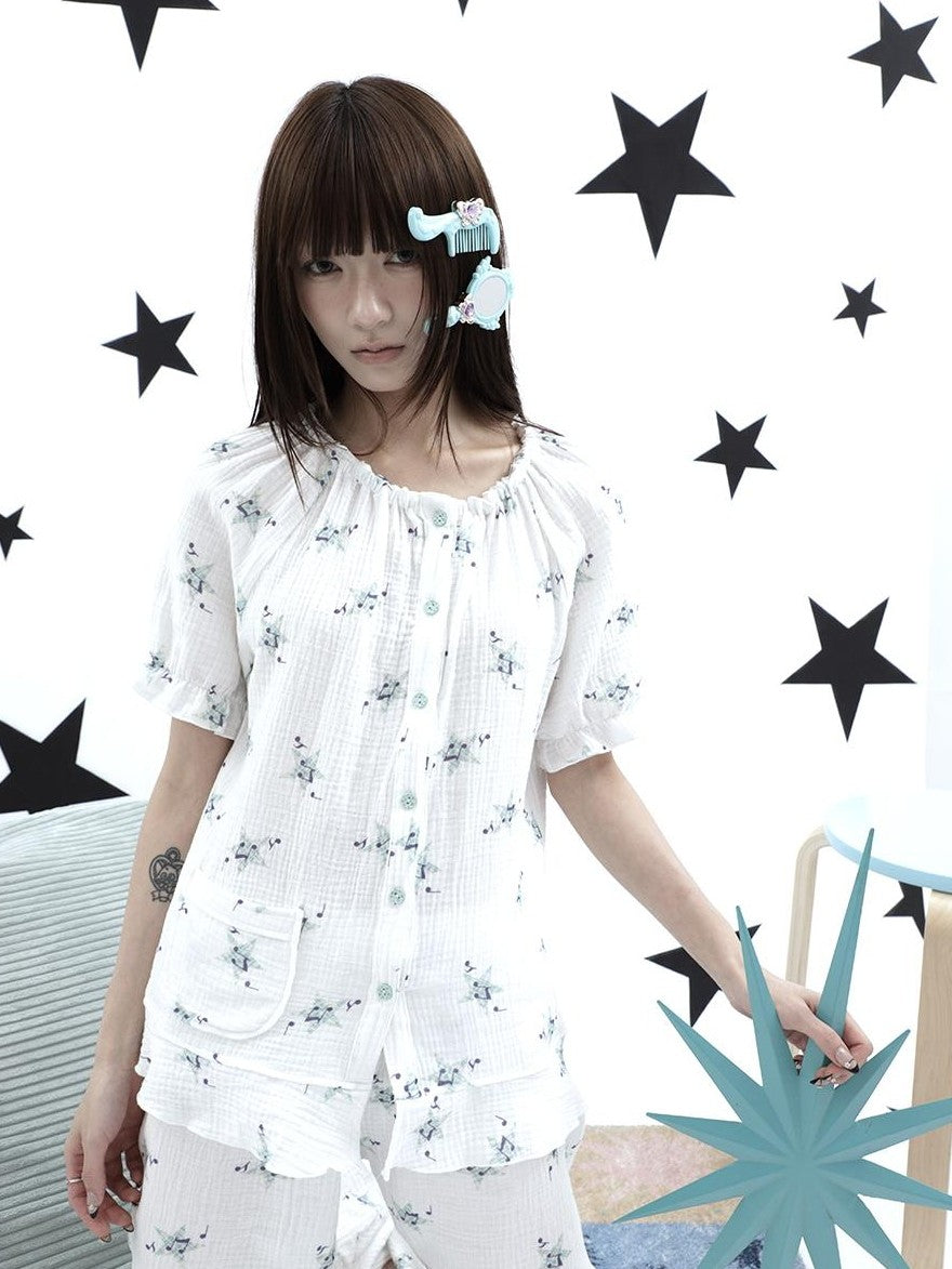 ang project Soft Music Note Print Double Layer Cotton Women&