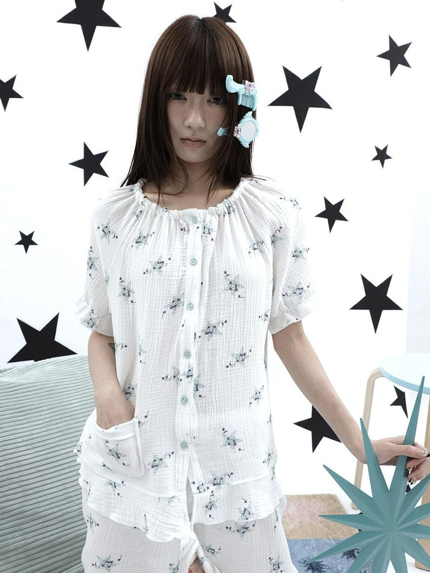ang project Soft Music Note Print Double Layer Cotton Women&