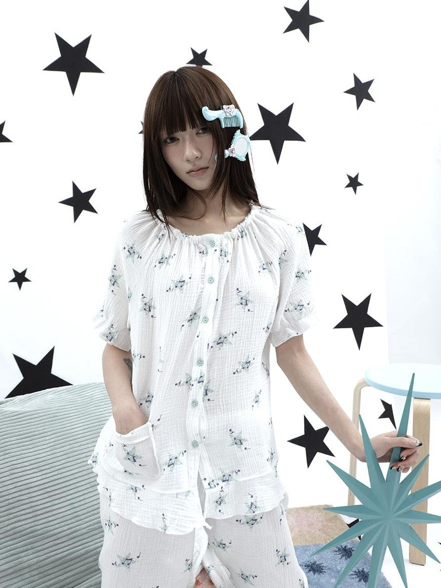 ang project Soft Music Note Print Double Layer Cotton Women&