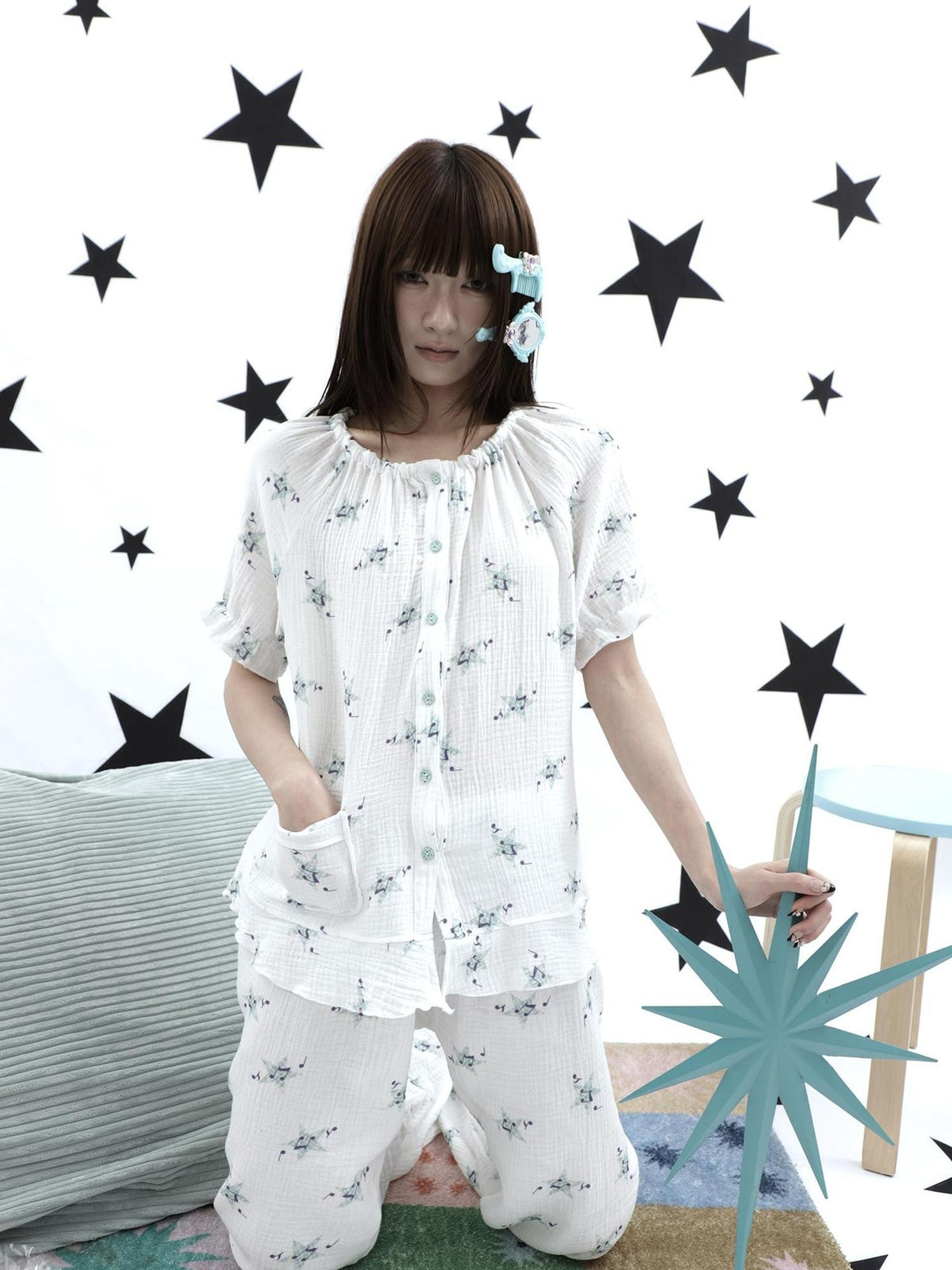 ang project Soft Music Note Print Double Layer Cotton Women&