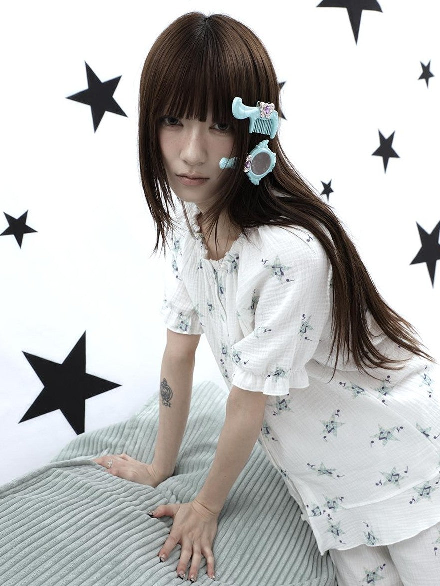ang project Soft Music Note Print Double Layer Cotton Women&