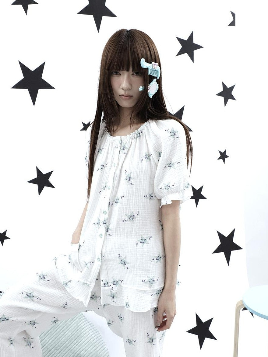 ang project Soft Music Note Print Double Layer Cotton Women&