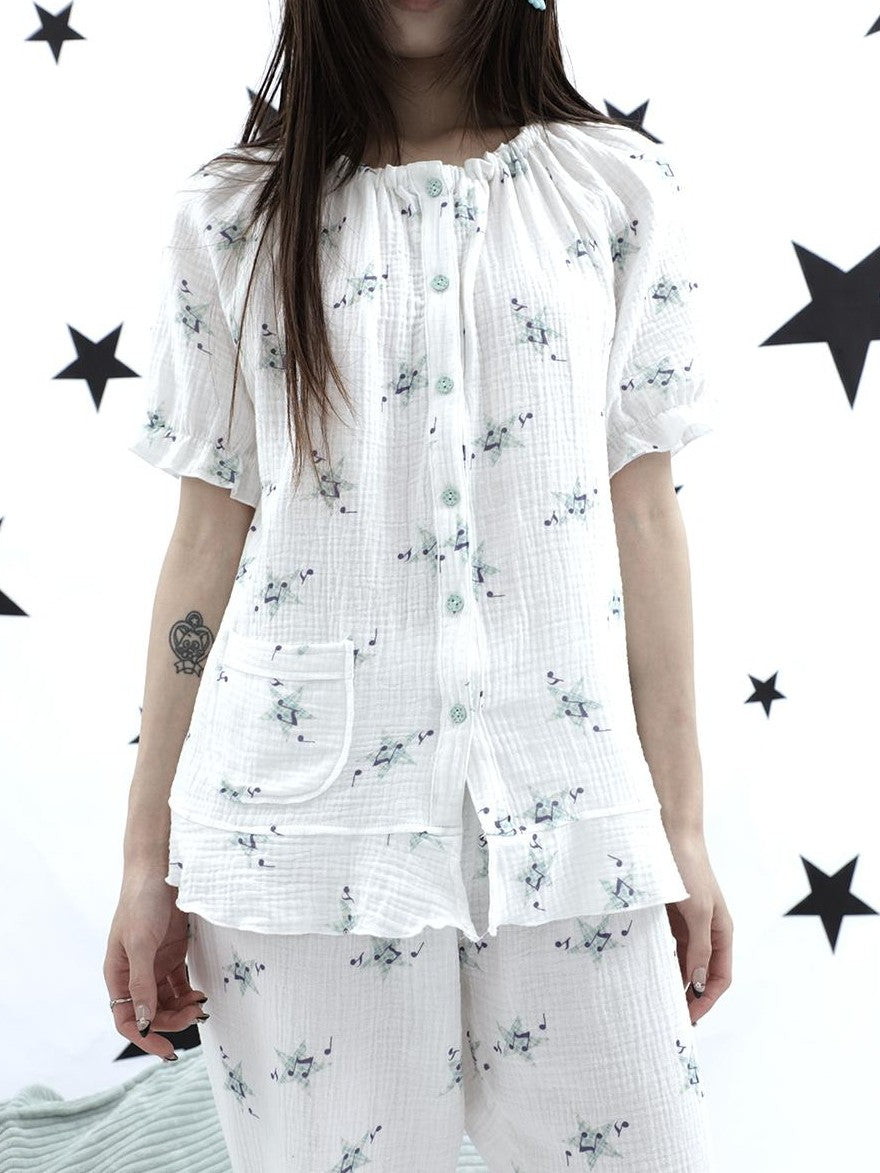 ang project Soft Music Note Print Double Layer Cotton Women&