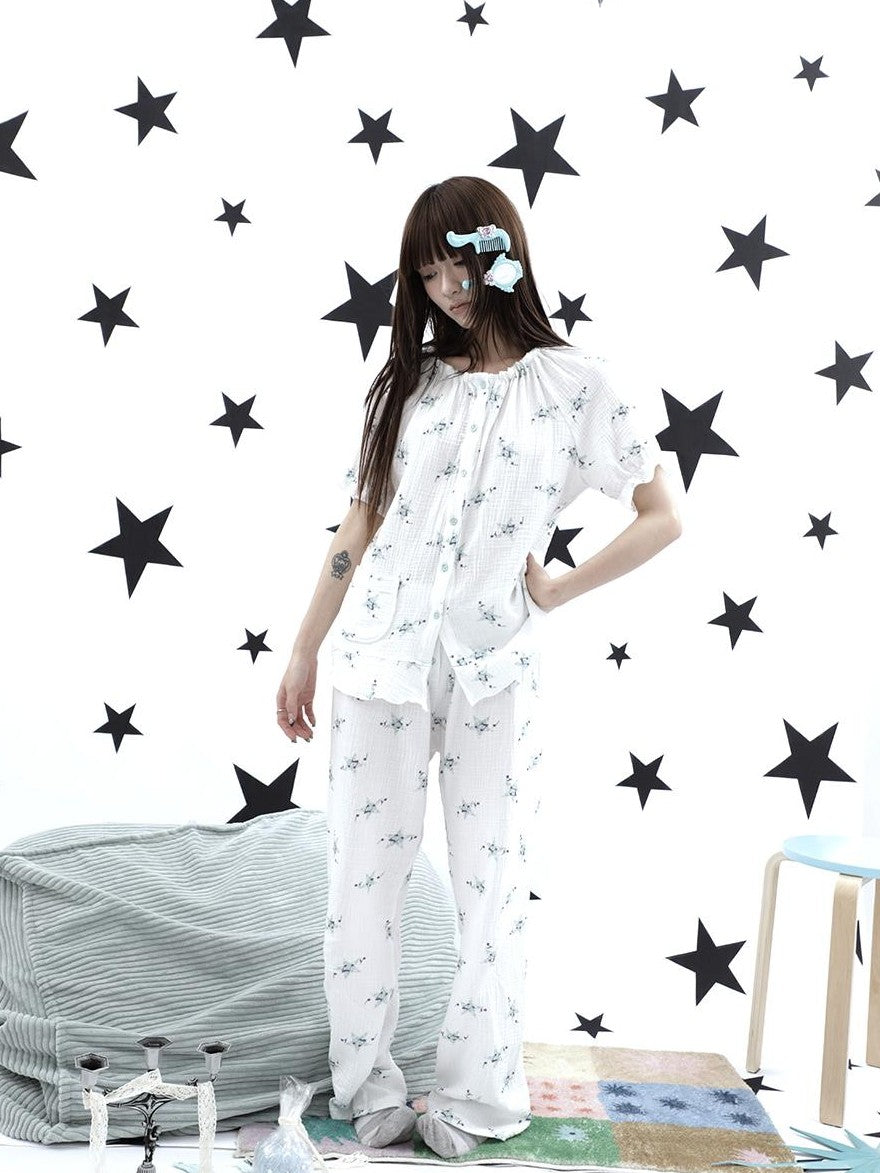 ang project Soft Music Note Print Double Layer Cotton Women&