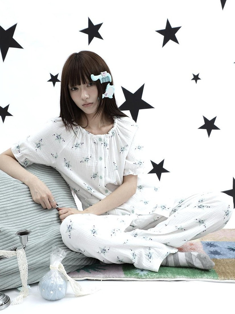 ang project Soft Music Note Print Double Layer Cotton Women&