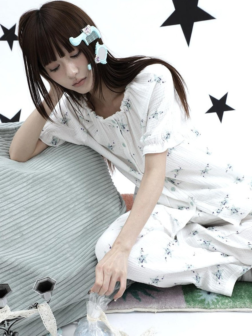 ang project Soft Music Note Print Double Layer Cotton Women&