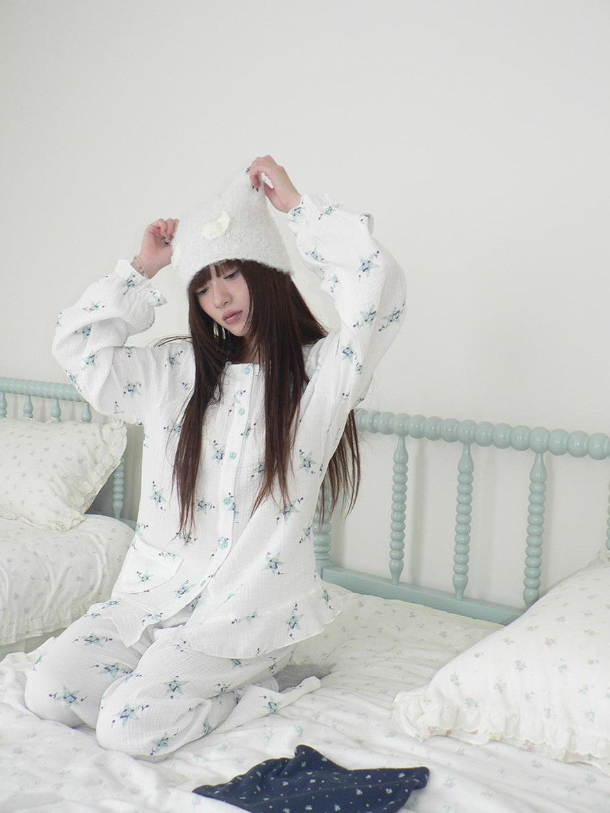 ang project Soft Musical Note Print Double Layer Cotton Long Sleeve Women&