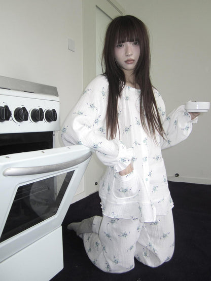 ang project Soft Musical Note Print Double Layer Cotton Long Sleeve Women&
