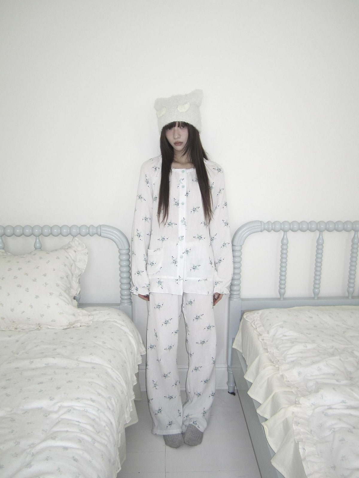 ang project Soft Musical Note Print Double Layer Cotton Long Sleeve Women&