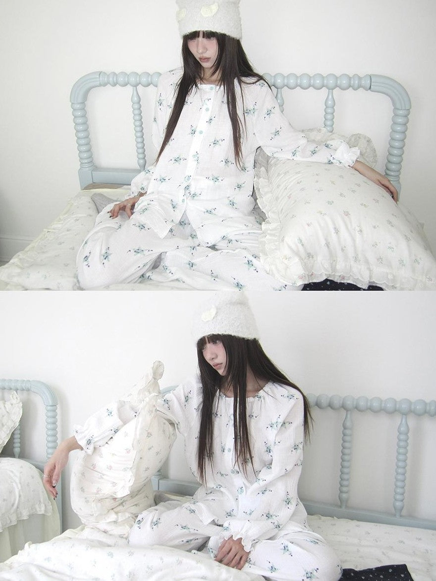ang project Soft Musical Note Print Double Layer Cotton Long Sleeve Women&