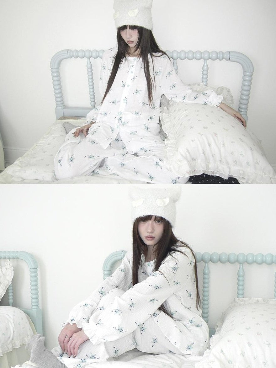 ang project Soft Musical Note Print Double Layer Cotton Long Sleeve Women&
