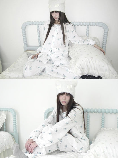 ang project Soft Musical Note Print Double Layer Cotton Long Sleeve Women&