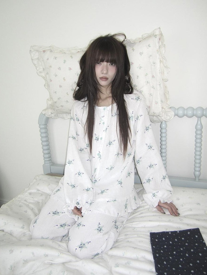ang project Soft Musical Note Print Double Layer Cotton Long Sleeve Women&