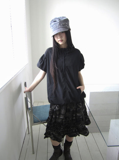 ang_project_Solid_Drawstring_Half_Zip_Stand_Collar_Women&