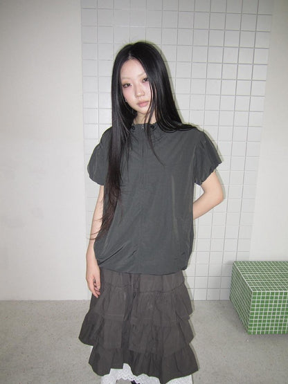 ang project Solid Drawstring Half Zip Stand Collar Women&