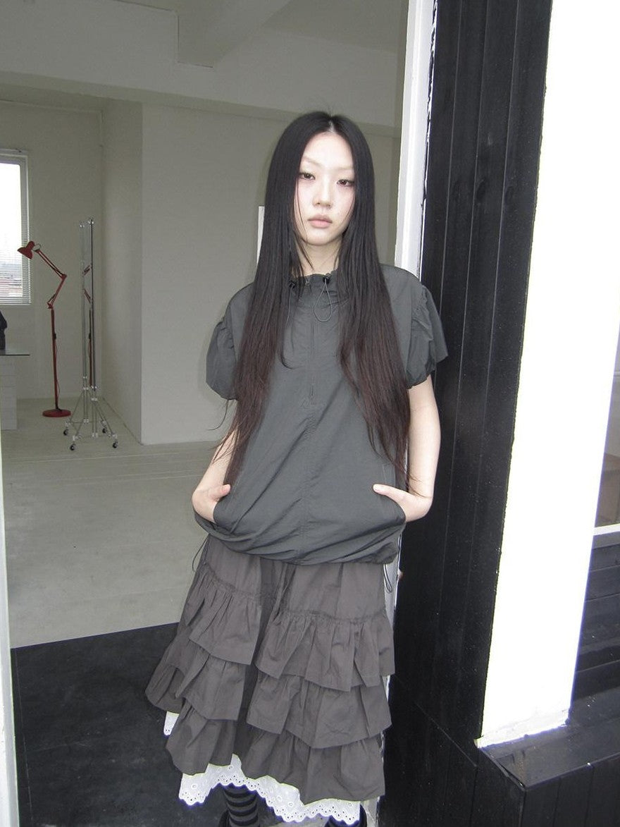 ang project Solid Drawstring Half Zip Stand Collar Women&