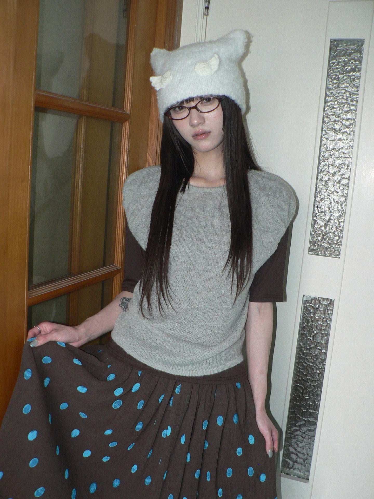 ang_project_Solid_Gray_Korean_Minimal_Casual_Round_Neck_Layered_Short_Sleeve_Women&