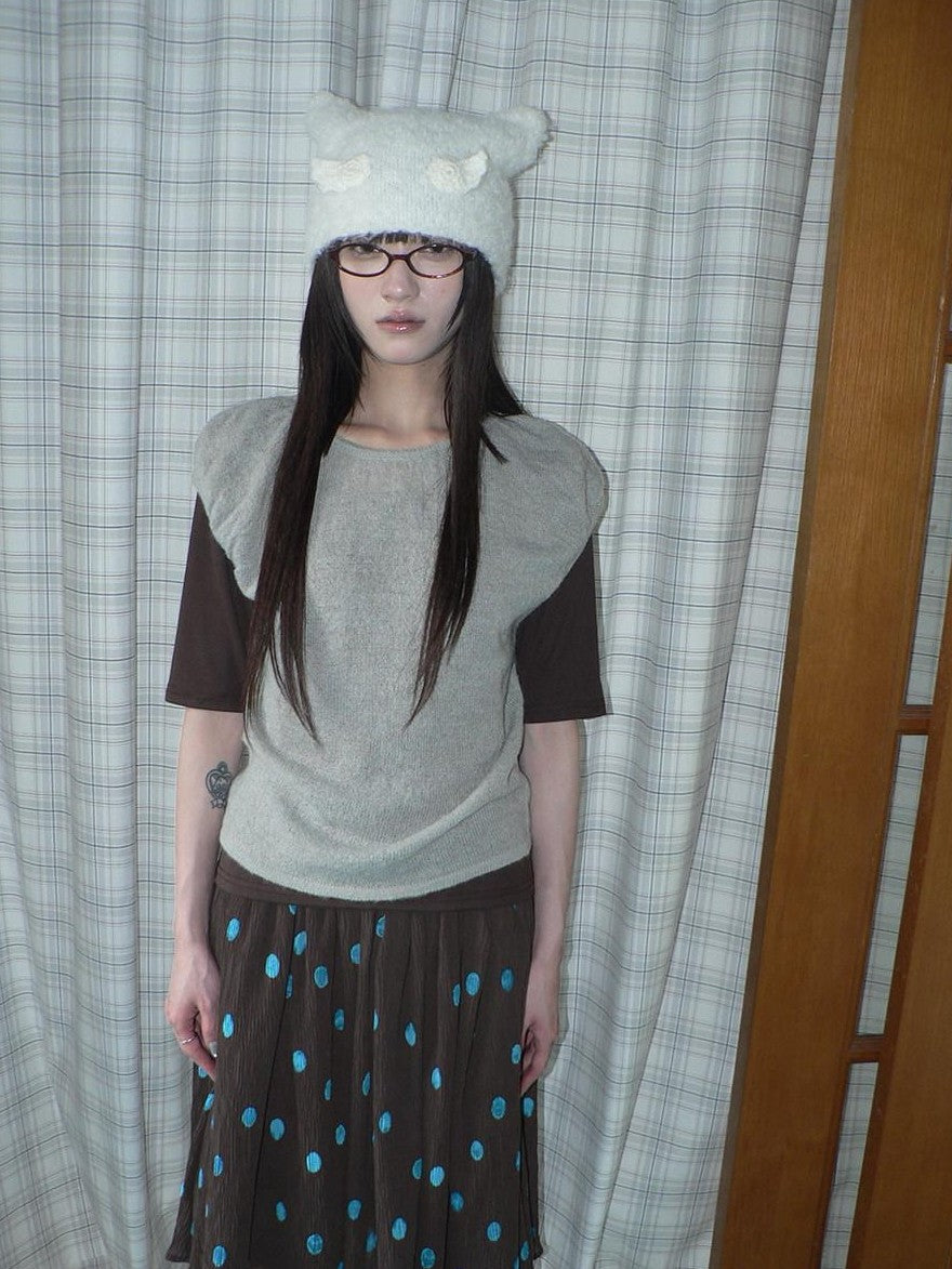 ang project Solid Gray Korean Minimal Casual Round Neck Layered Short Sleeve Women&