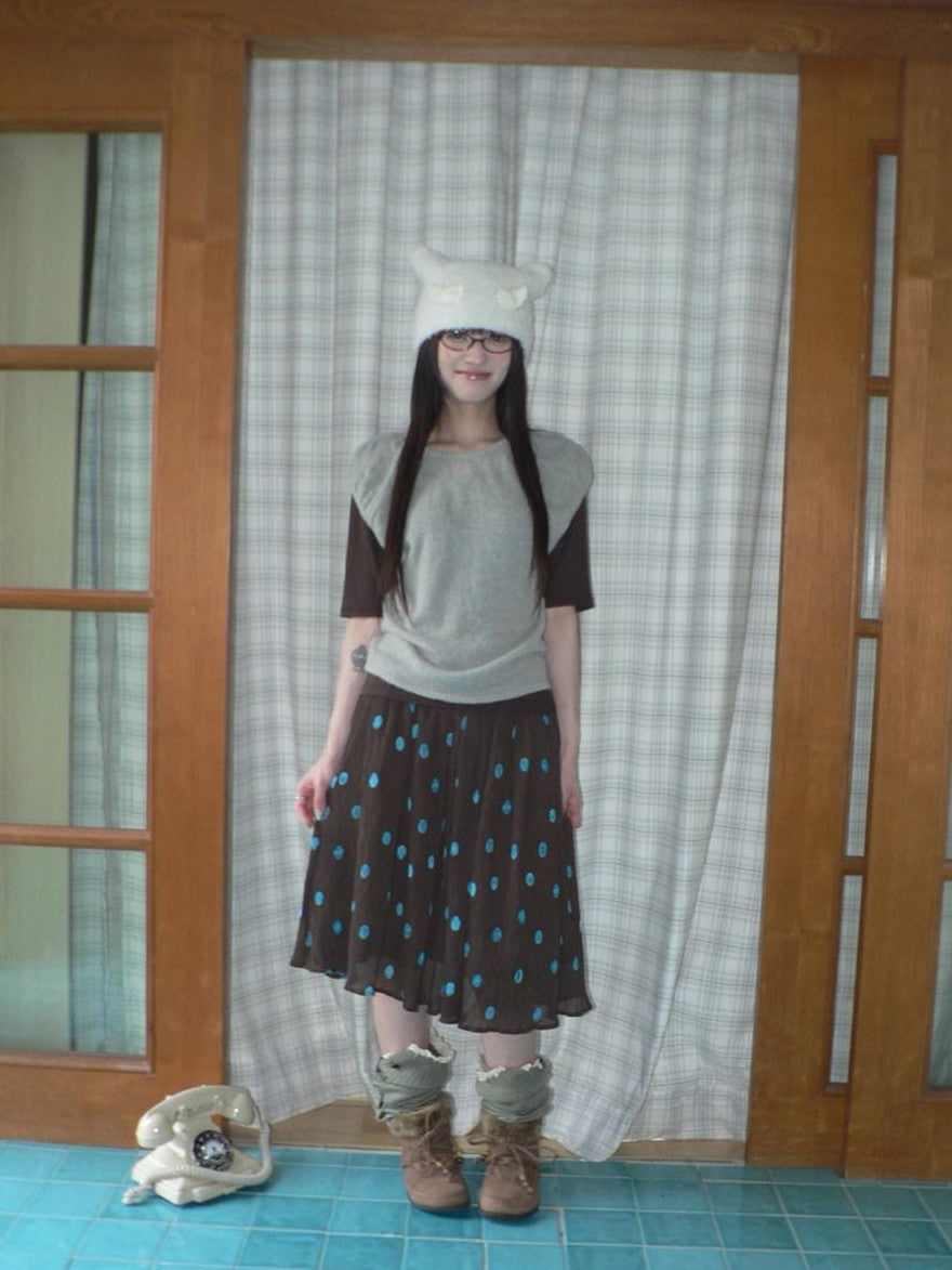 ang project Solid Gray Korean Minimal Casual Round Neck Layered Short Sleeve Women&