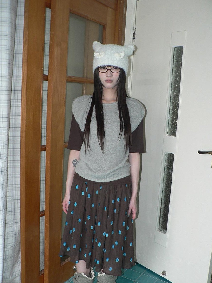 ang project Solid Gray Korean Minimal Casual Round Neck Layered Short Sleeve Women&